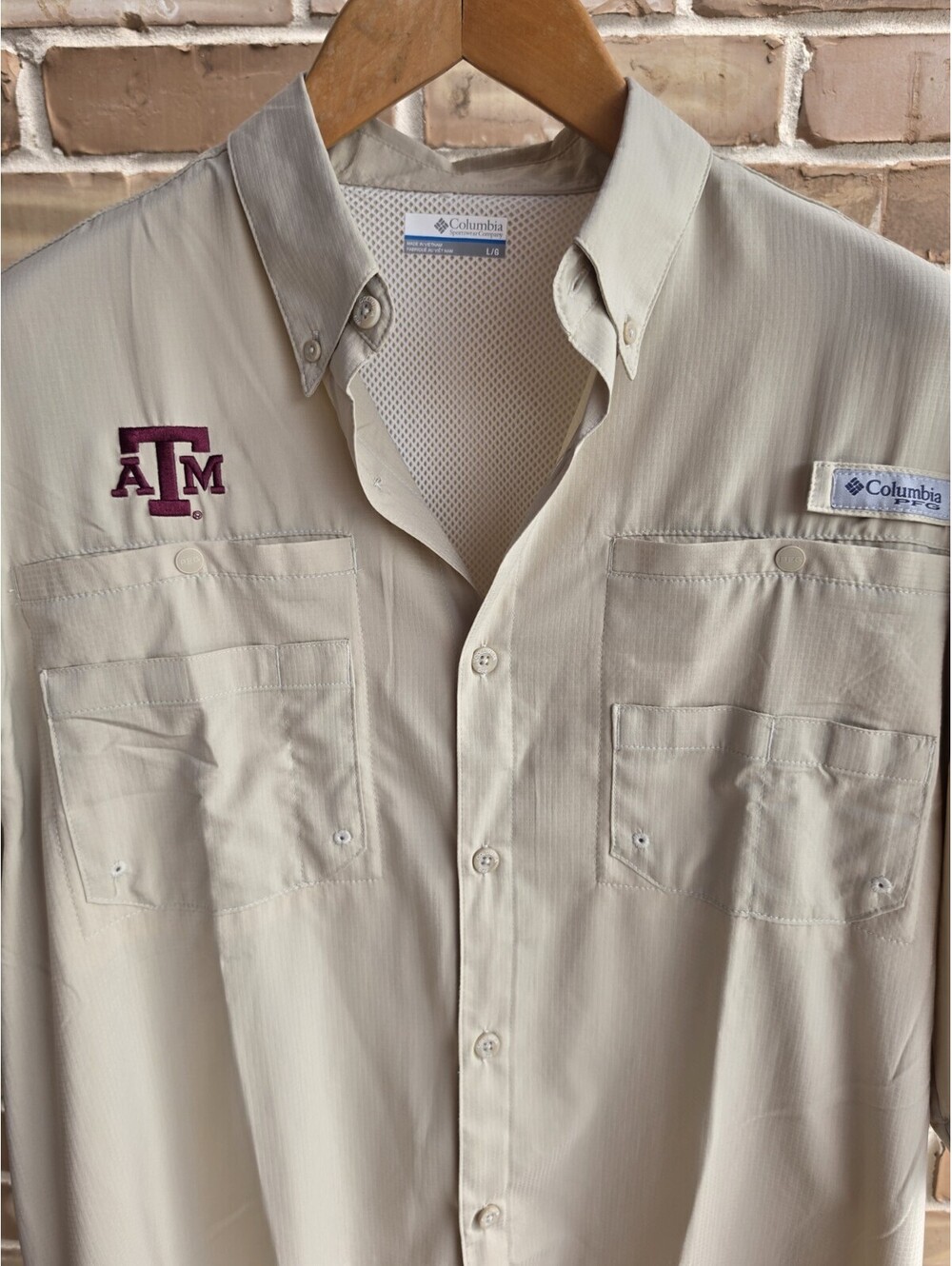 Columbia PFG Texas A&M Aggies Shirt Large Fishing Button Down Short Sleeve Tan